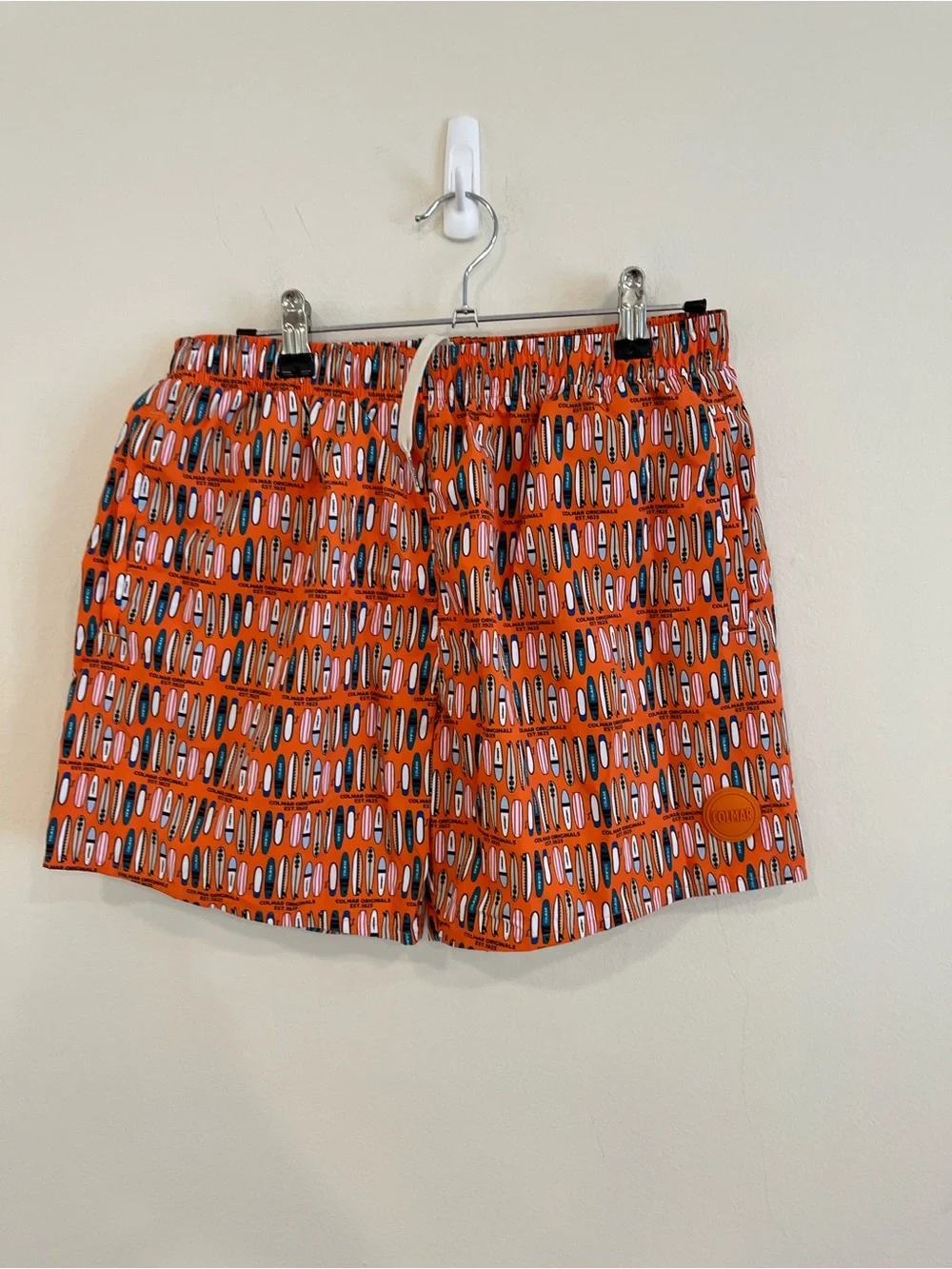 COLMAR Orange Surfboard-Print Kids Swim Trunks